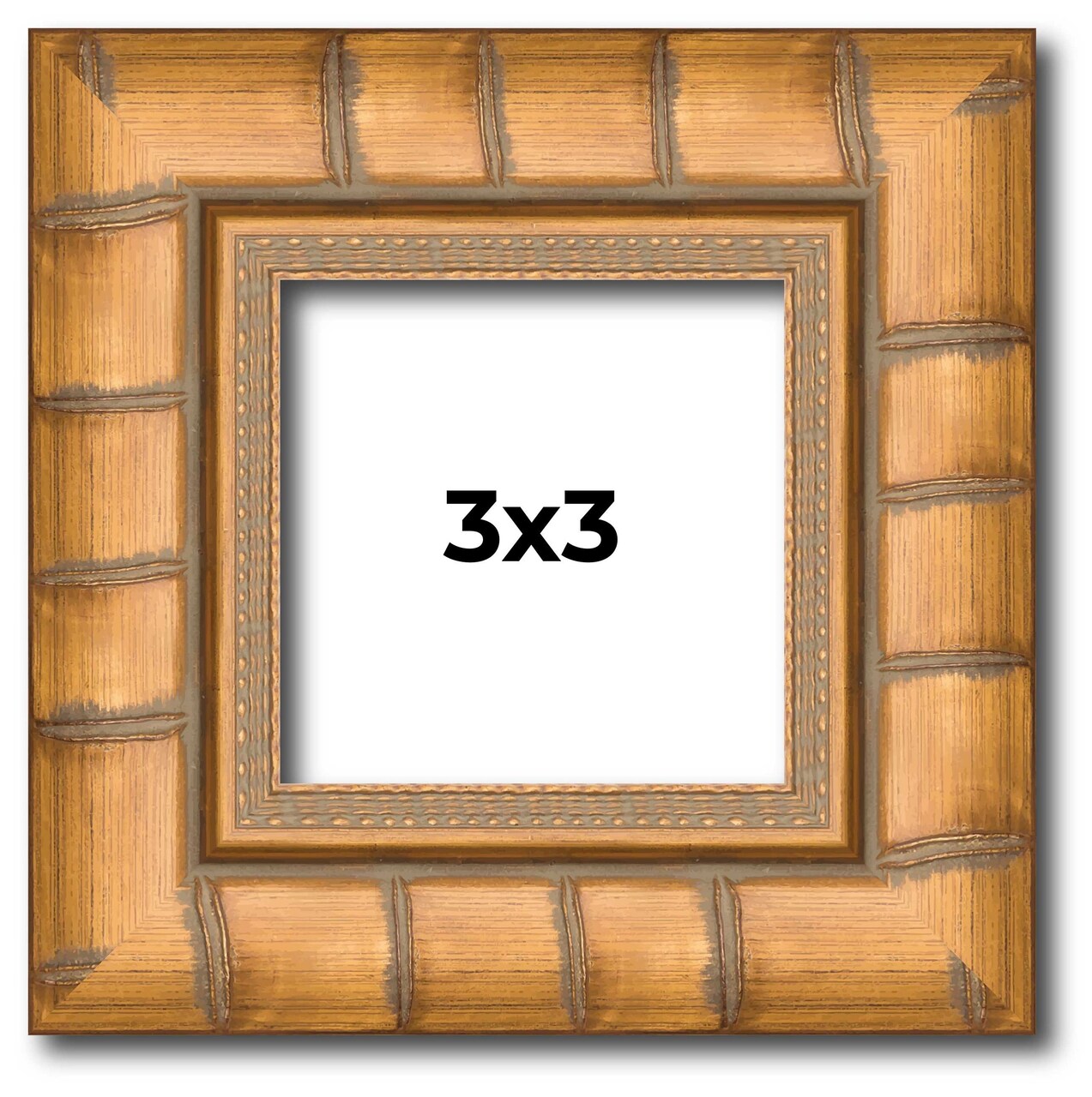 3x3 Modern Bamboo Picture Frame with UV-Resistant Acrylic & Acid Free Backing, Available in 5 Finishes - Gold, Silver, Brown, Black, and Natural